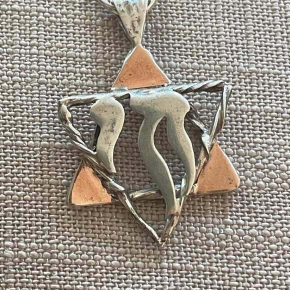 Star of David Chai Vtg Sterling Silver & Rose Gold Vermeil Charm Pendant ~ 2.9g - Picture 2 of 7